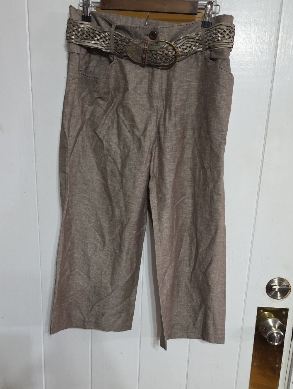 Willi Smith Womens Linen Blend Wide Leg Ankle Pants Brown Belt Pockets Sz 8 EUC